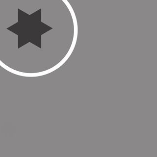 A simple 6 pointed dark grey star inside a circle in the top left corner